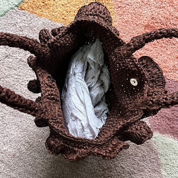 Loft Brown Straw Ruffle Bag NEW - Picture 2 of 3
